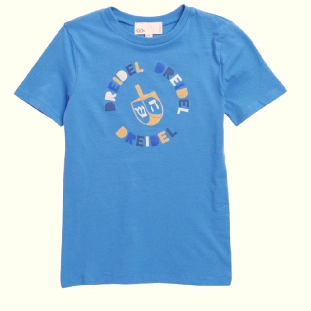 Blue Hanukkah Dreidel Short-Sleeve Tee Kids Size XL 14/16